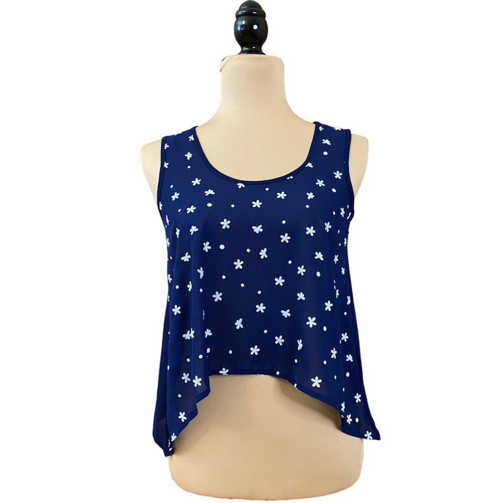 E&M Navy White Floral Print Cropped Top Size S